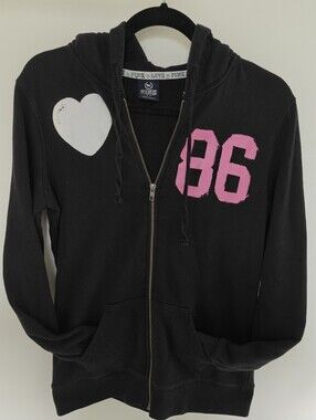 PINK Victoria Secret Black Love Pink Graffiti Zip Up Vintage Y2K Hoodie Size S